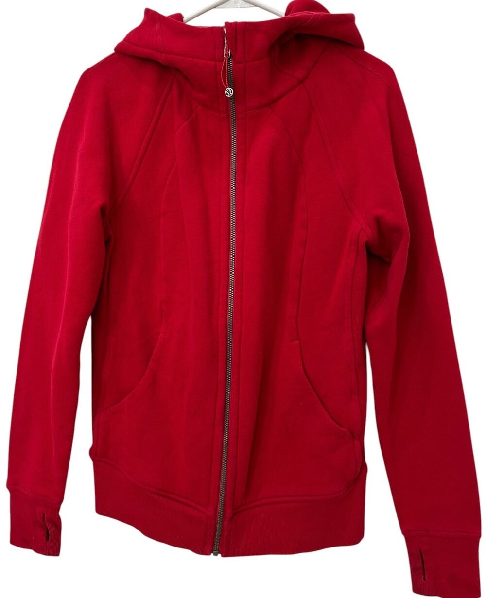 Lululemon Women's Red Full Zip Hooded Jacket Thumbholes size 10